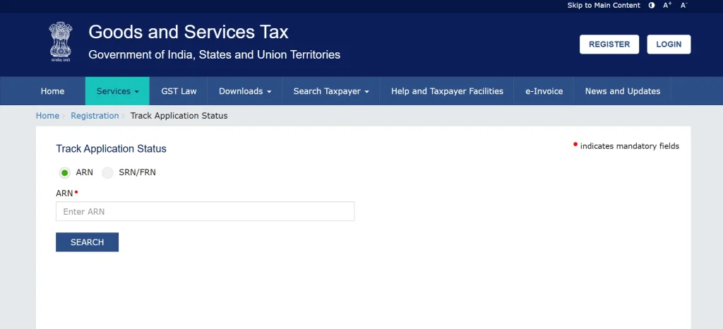 track arn status on gst portal