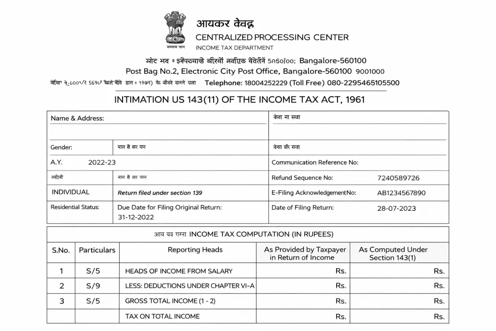 intimation of section 143 1 sample