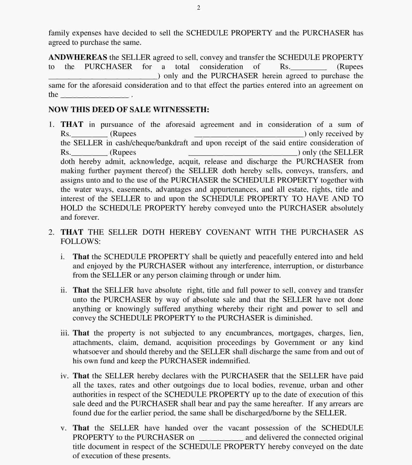 Sale Deed Agreement Format