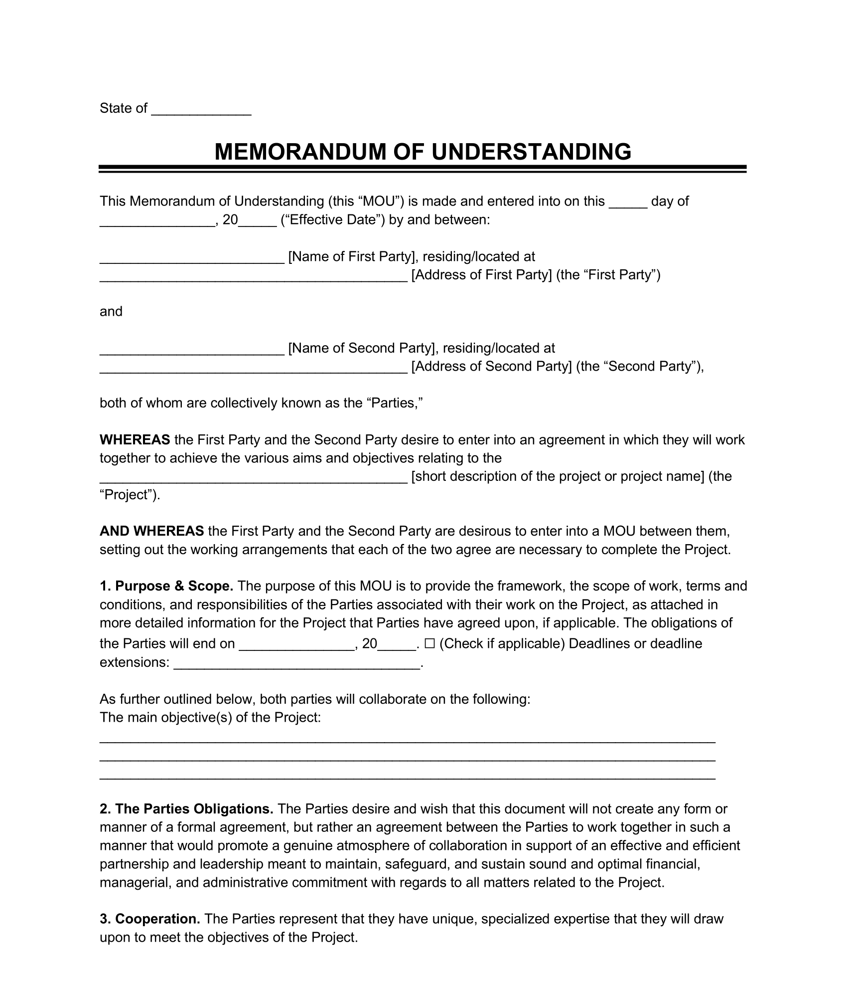 Memorandum of Understanding Sample