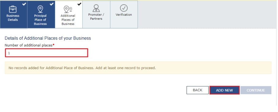 Select the 'Additional Place of Business' Tab