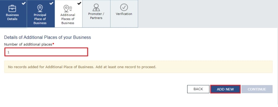 View the Additional Place of Business Page