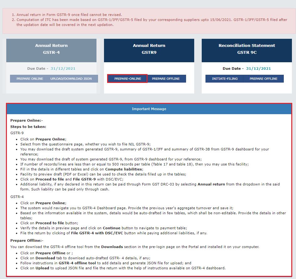 Format of GSTR 9 Annual Return