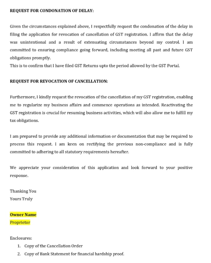 GST Revocation Letter Sample Format Page-2