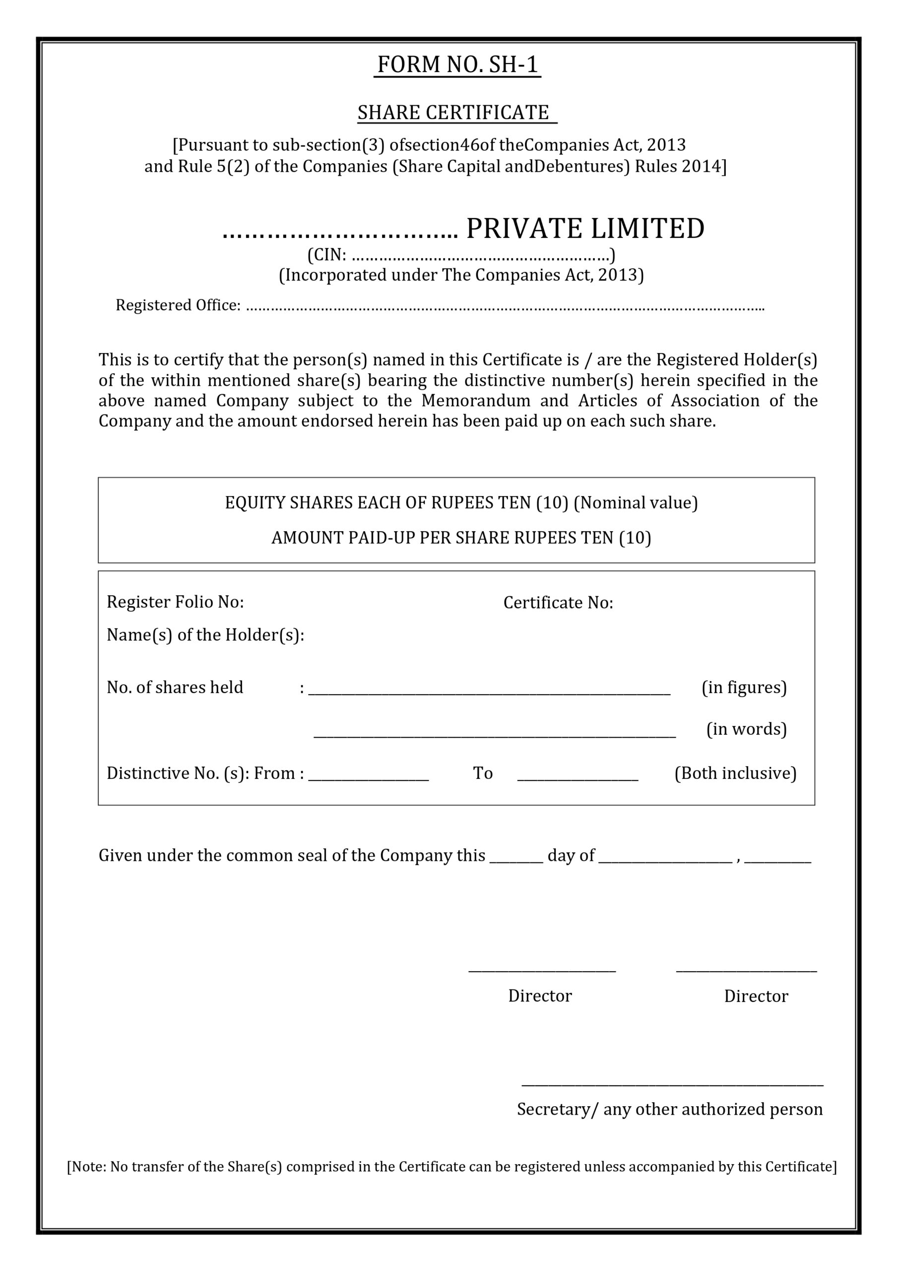 Share Allotment Certificate Format