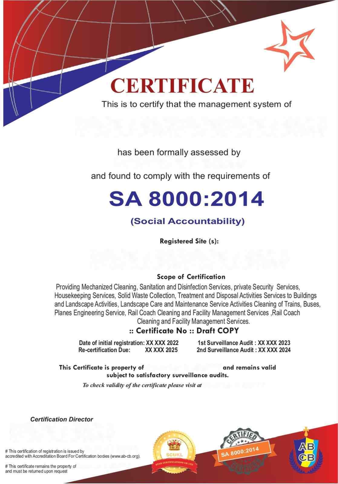 SA8000 Certificate Sample