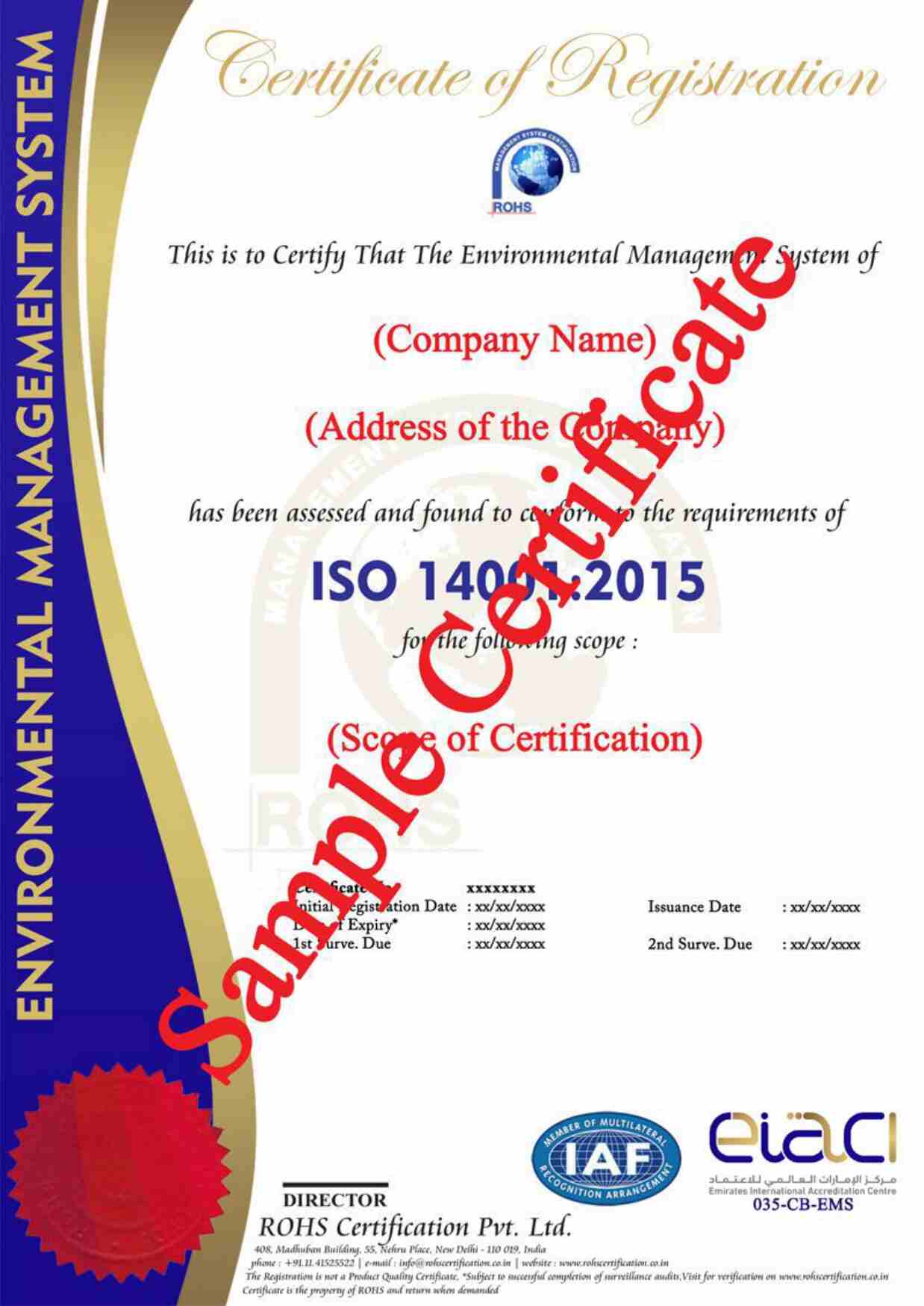 Format of the RoHS Certificate