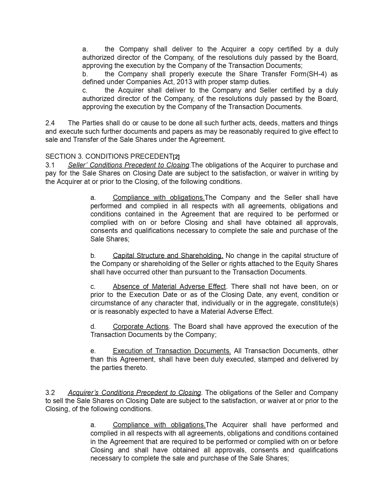 Share Purchase Agreement Template/Format
