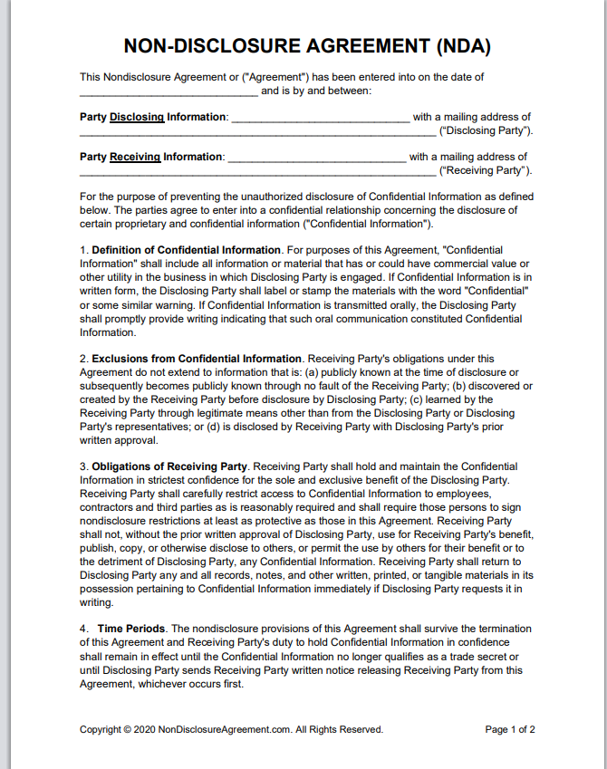 Sample Non-Disclosure Agreement Template