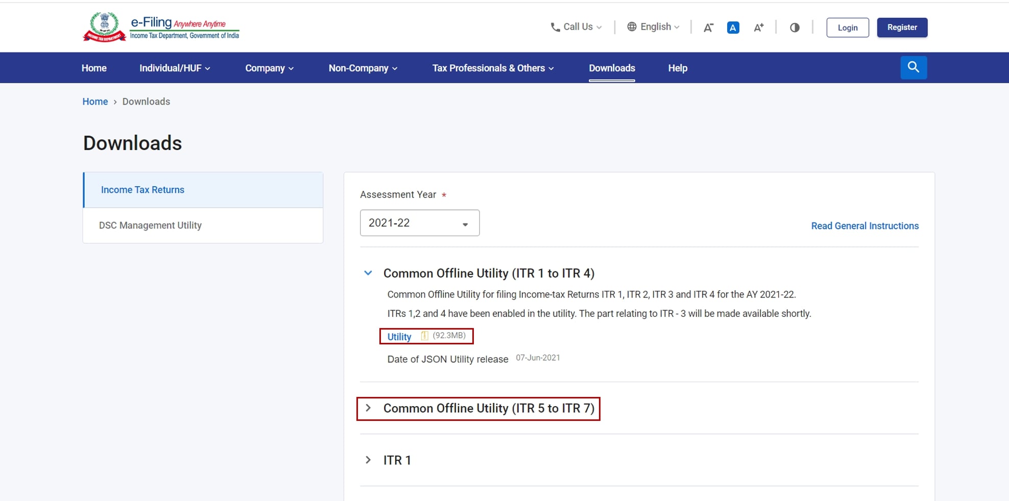 step to download the ITR-7 utility