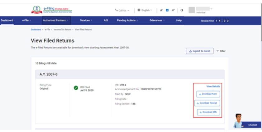 Checking ITR Status After Login