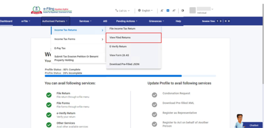 Checking ITR Status After Login
