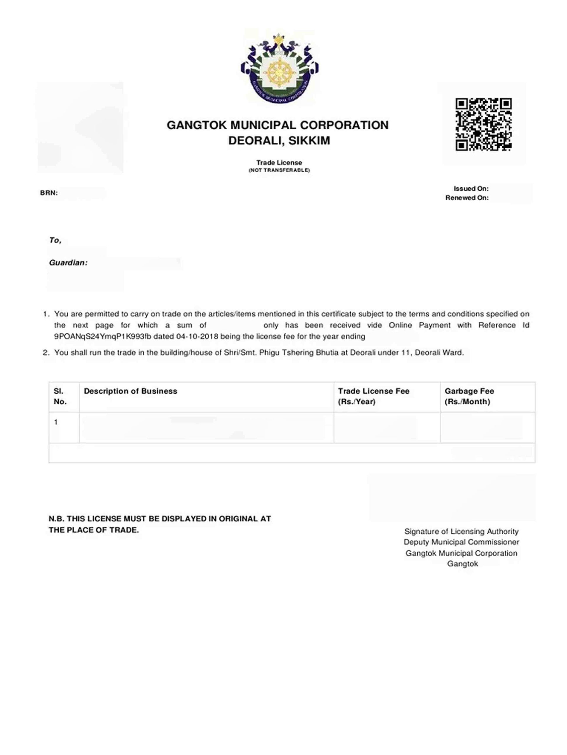 trade license in gangtok
