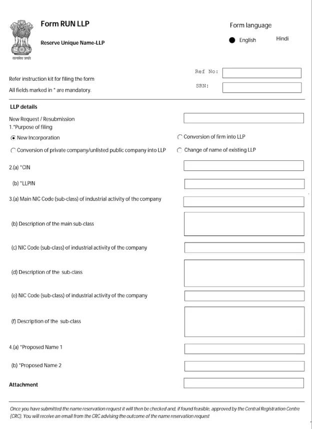 RUN llp form sample