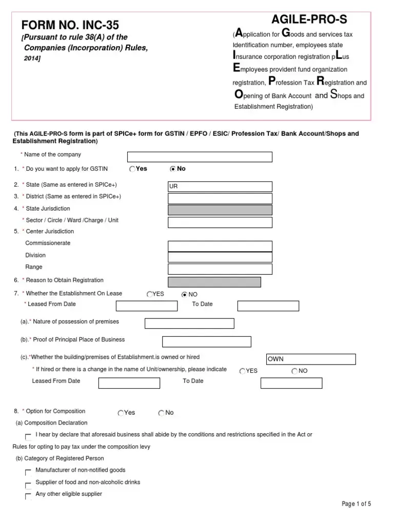 agile pro s inc 35 form sample