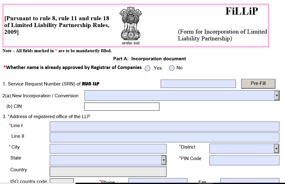 fillip form sample for llp incorporation