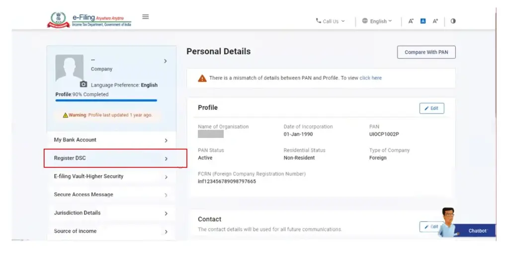 register digital signature certificate for income tax profile details