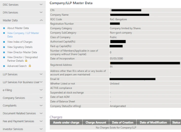 view the company’s registration details sample