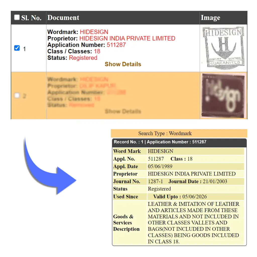 trademark class 18 document format