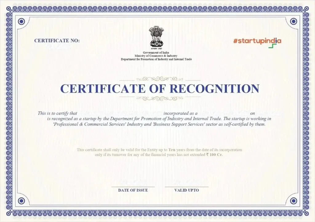 startup india certificate sample
