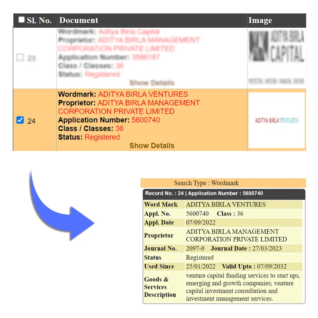 trademark class 36 format