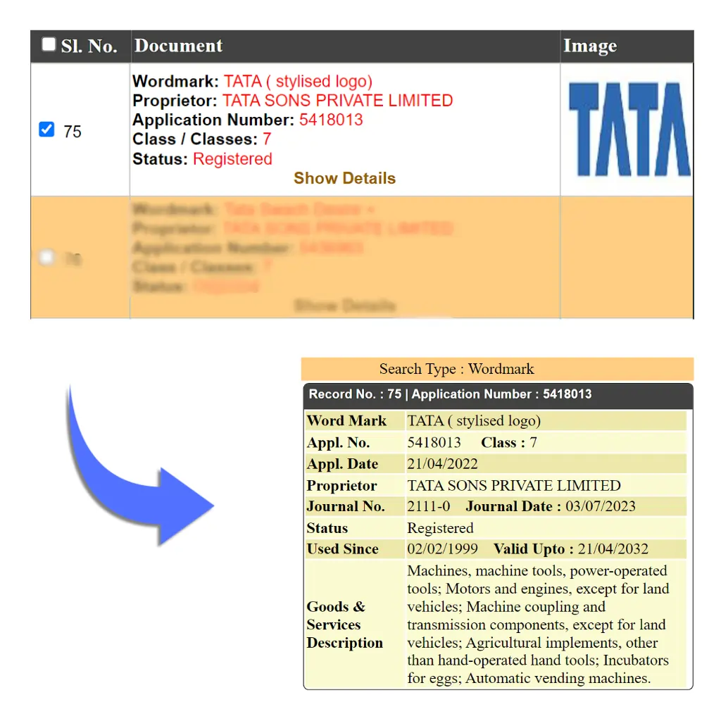 trademark class 7 format example