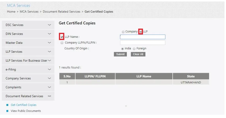 enter your llp company details