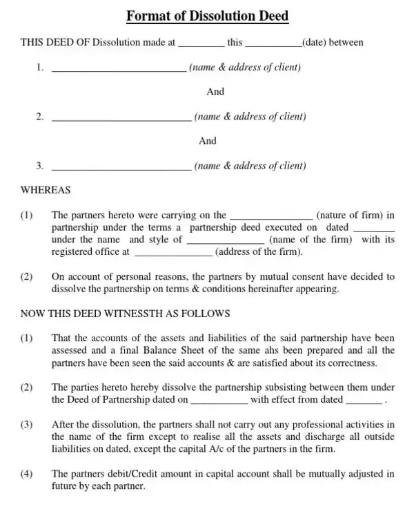 partnership firm dissolution deed sample