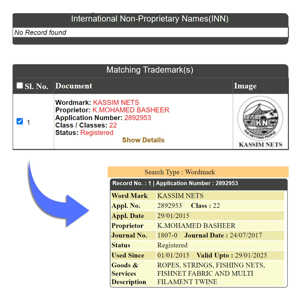 trademark class 22 database