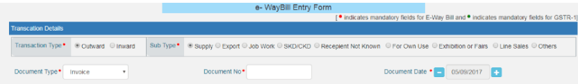 e-way bill entry form sub-type