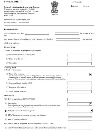 dir 11 form for resignation of director sample