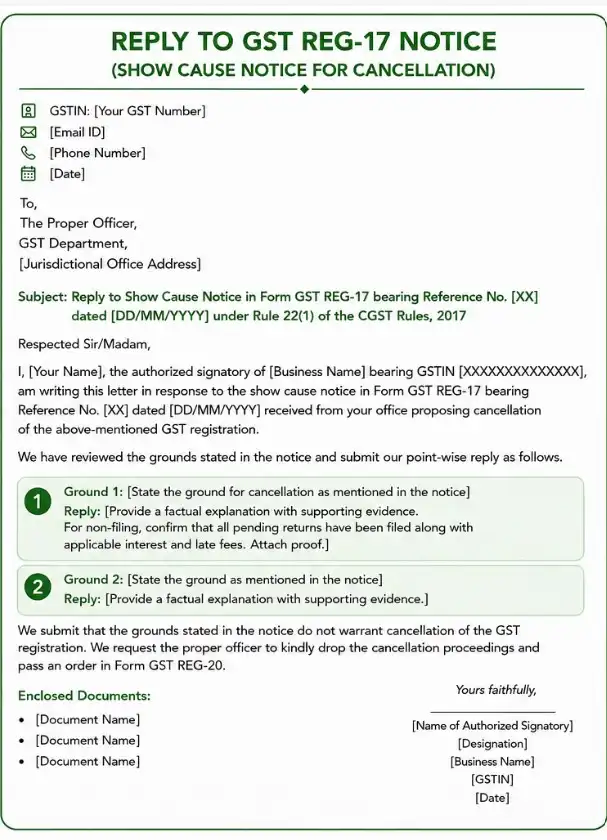template reply to gst reg-17 notice sample