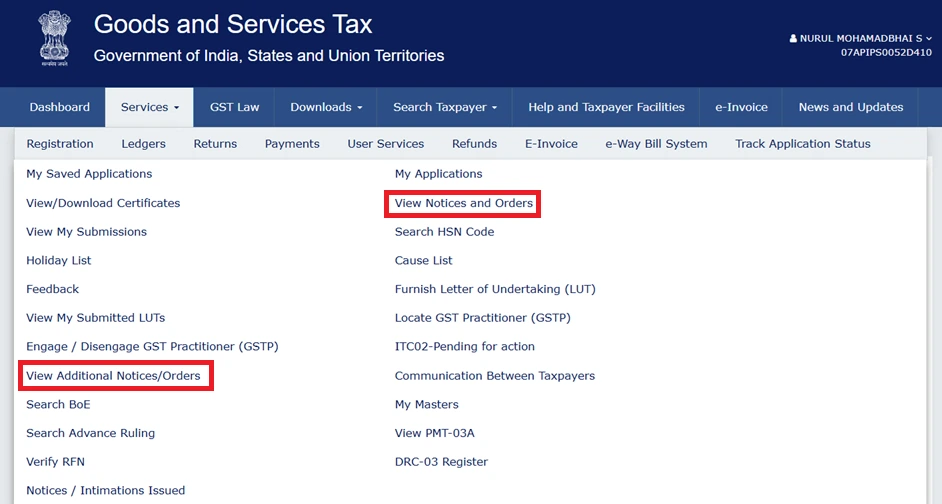 view notices and orders on gst portal